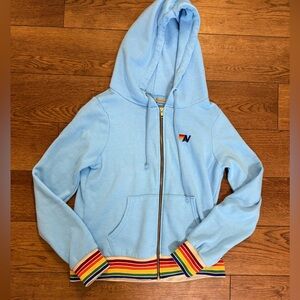 Aviator Nation Light Blue with Rainbow Stripe Cuffs Limited Edition !